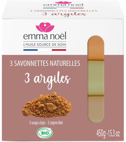 Emma Noël -- Savonnettes 3 argiles bio - 3 x 150 g